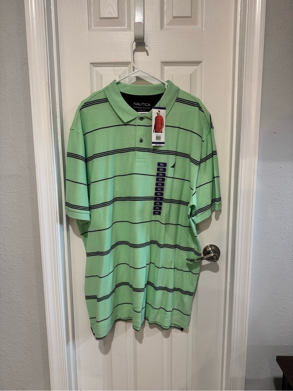 Nautica Light Green Polo with Navy Stripes